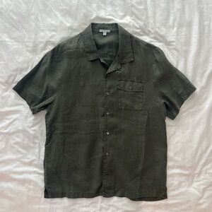 James Perse Linen Shirt Mens Large Olive Green Short Sleeve Button Up Minimal